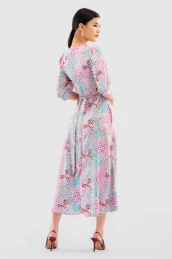 Closet London Pink Print Short Puff Sleeve Midi Dress -Closet London Popular Shop D5953 Pink DSC 6876 04903.1649759264