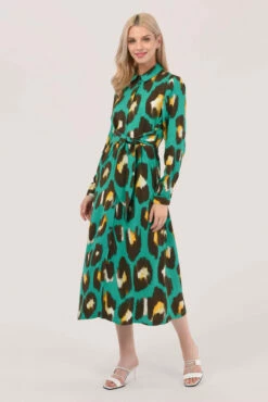 Closet London Green Tie Waist Shirt Dress