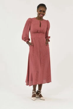 Closet London Red Puff Sleeve A-line Midi Dress