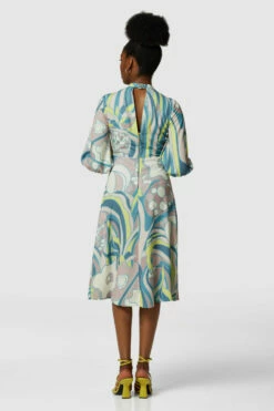 Closet London Blue Floral Print A-Line Puff Sleeve Midi Dress -Closet London Popular Shop D6300 3992 65203.1633098341