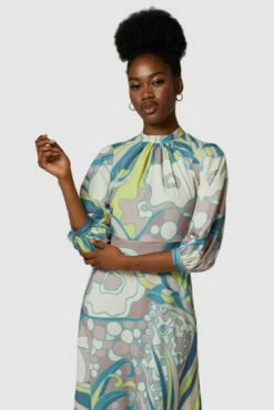 Closet London Blue Floral Print A-Line Puff Sleeve Midi Dress -Closet London Popular Shop D6300 3997 10652.1633098332