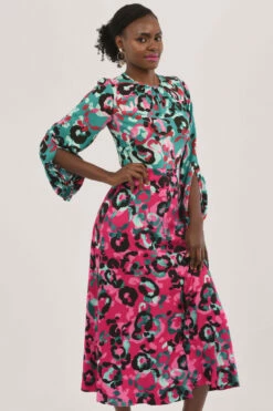 Closet London Pink Gathered Print Neck A-Line Dress -Closet London Popular Shop D6460 DSC 7022 66347.1608301302