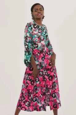 Closet London Pink Gathered Print Neck A-Line Dress -Closet London Popular Shop D6460 DSC 7029 96682.1608301301