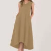 Closet London Beige High-Low Pleated Dress -Closet London Popular Shop D6470 DSC 5267 04870.1608048223 62023.1633090136
