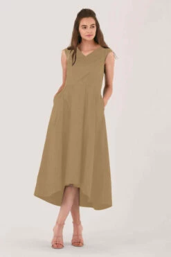 Closet London Beige High-Low Pleated Dress