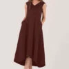Closet London Brown High-Low Pleated Dress -Closet London Popular Shop D6470 DSC 5267 04870.1608048223 94739.1635935734