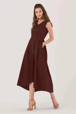 Closet London Brown High-Low Pleated Dress -Closet London Popular Shop D6470 DSC 5273 54912.1608028529 60336.1635935730