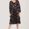 Closet London Black V-Neck Pleated Floral Print Dress