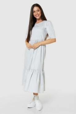 Closet London Grey Gathered Puff Sleeve Dress -Closet London Popular Shop D6493 GREY 70871 78325.1675258946