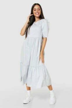 Closet London Grey Gathered Puff Sleeve Dress -Closet London Popular Shop D6493 GREY 70873 37298.1675258946