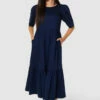 Closet London Navy Gathered Puff Sleeve Dress -Closet London Popular Shop D6493 NAVY 70915 75252.1675258858