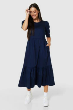 Closet London Navy Gathered Puff Sleeve Dress -Closet London Popular Shop D6493 NAVY 70917 26972.1675258859