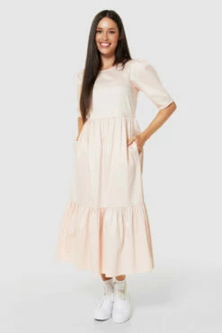 Closet London Beige Nude Gathered Puff Sleeve Midi Dress -Closet London Popular Shop D6493 NUDE 70810 53756.1675258817