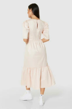 Closet London Beige Nude Gathered Puff Sleeve Midi Dress -Closet London Popular Shop D6493 NUDE 70830 63849.1675258821