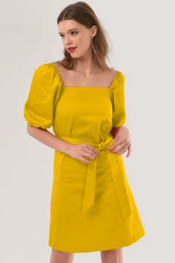 Closet London Yellow Bardot Belted Dress -Closet London Popular Shop D6494 DSC 1143 59552.1605606673