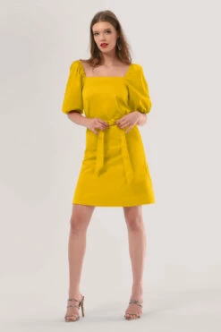 Closet London Yellow Bardot Belted Dress