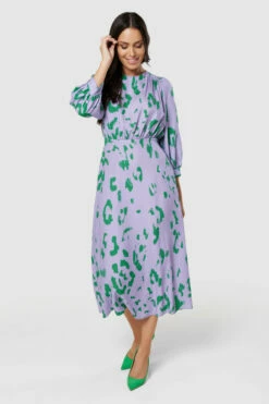 Closet London Lilac Purple Print V-Back With Bow Midi Dress -Closet London Popular Shop D6503 20220620 Closet London16781 95488.1658419115