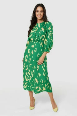 Closet London Green Print V-Back With Bow Midi Dress -Closet London Popular Shop D6503 20220620 Closet London16834 86394.1656579536