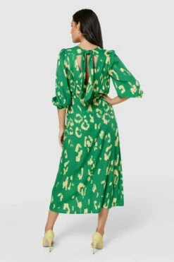 Closet London Green Print V-Back With Bow Midi Dress -Closet London Popular Shop D6503 20220620 Closet London16850 73548.1656579533
