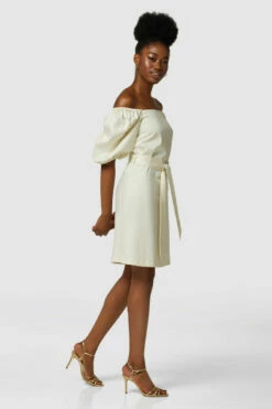 Closet London Ivory Bardot Belted Dress