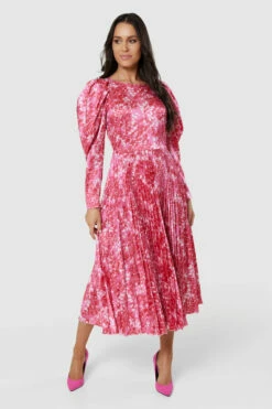 Closet London Fuchsia Pink Print Pleated Midi Dress -Closet London Popular Shop D6623 20220620 Closet London16677 60348.1658929722