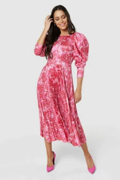 Closet London Fuchsia Pink Print Pleated Midi Dress -Closet London Popular Shop D6623 20220620 Closet London16688 33074.1656580156