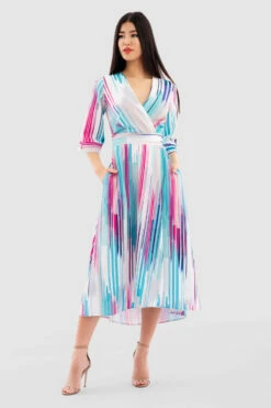 Closet London Ivory High-Low Wrap Print Dress