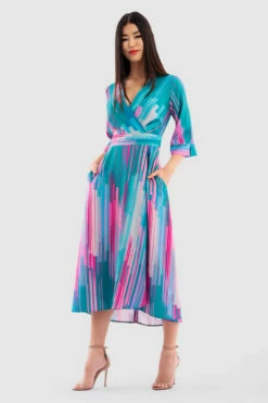 Closet London Green High-Low Wrap Print Dress