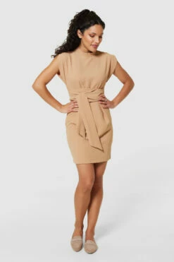 Closet London Sand Camel KimonoTie Up Pencil Dress
