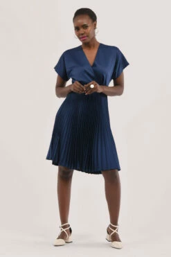 Closet Curves NavyKimono Pleated Dress