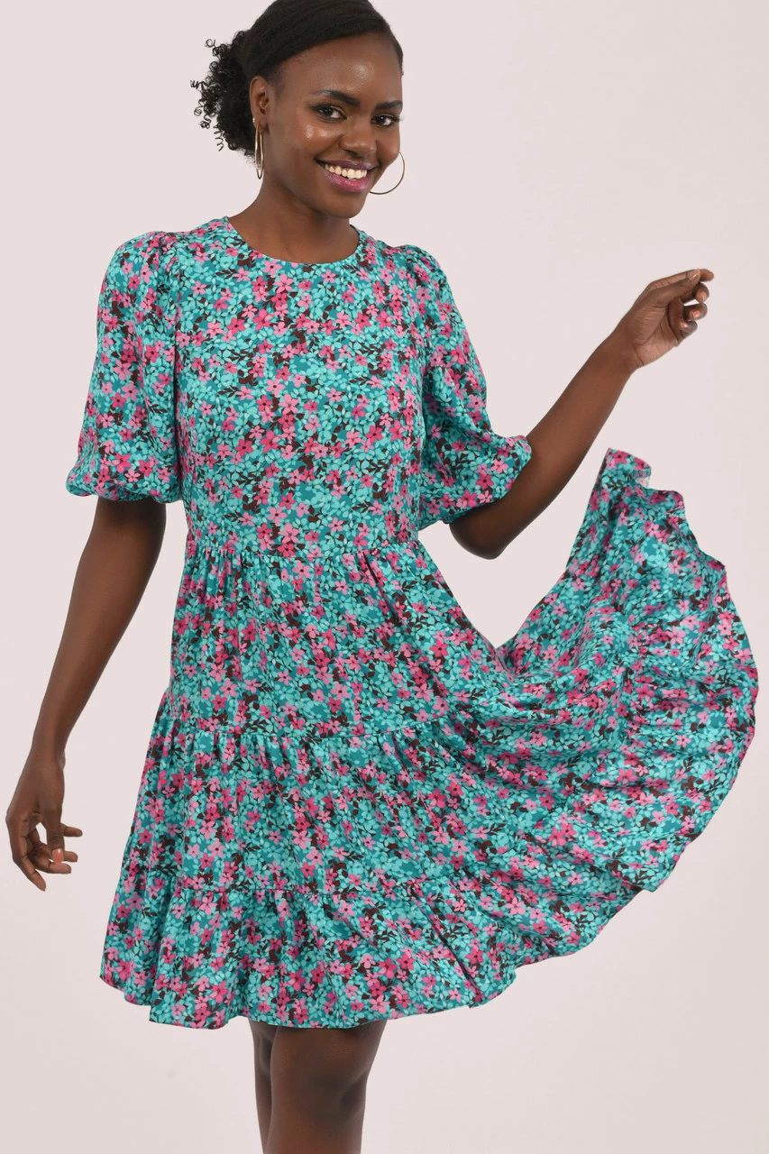 Closet London Blue Gathered Floral Tiered Dress 5 Closet London Blue Gathered Floral Tiered Dress - Image 3