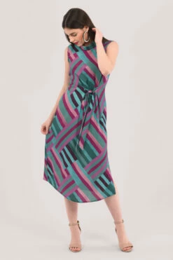 Closet London Green Asymmetrical Pleated Dress