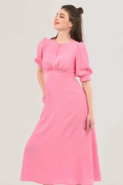 Closet London Pink Short Puff Sleeve Midi Dress -Closet London Popular Shop D6889 DSC 4644 03713.1626960174