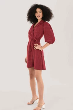 Closet London Burgundy Wrap Dress With Collar -Closet London Popular Shop D6936 DSC 1179 33540.1623340799