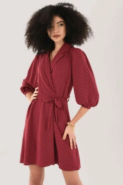 Closet London Burgundy Wrap Dress With Collar -Closet London Popular Shop D6936 DSC 1196 07908.1626873551