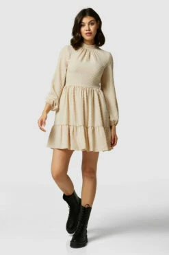 Closet London Beige High Collar Mini Dress