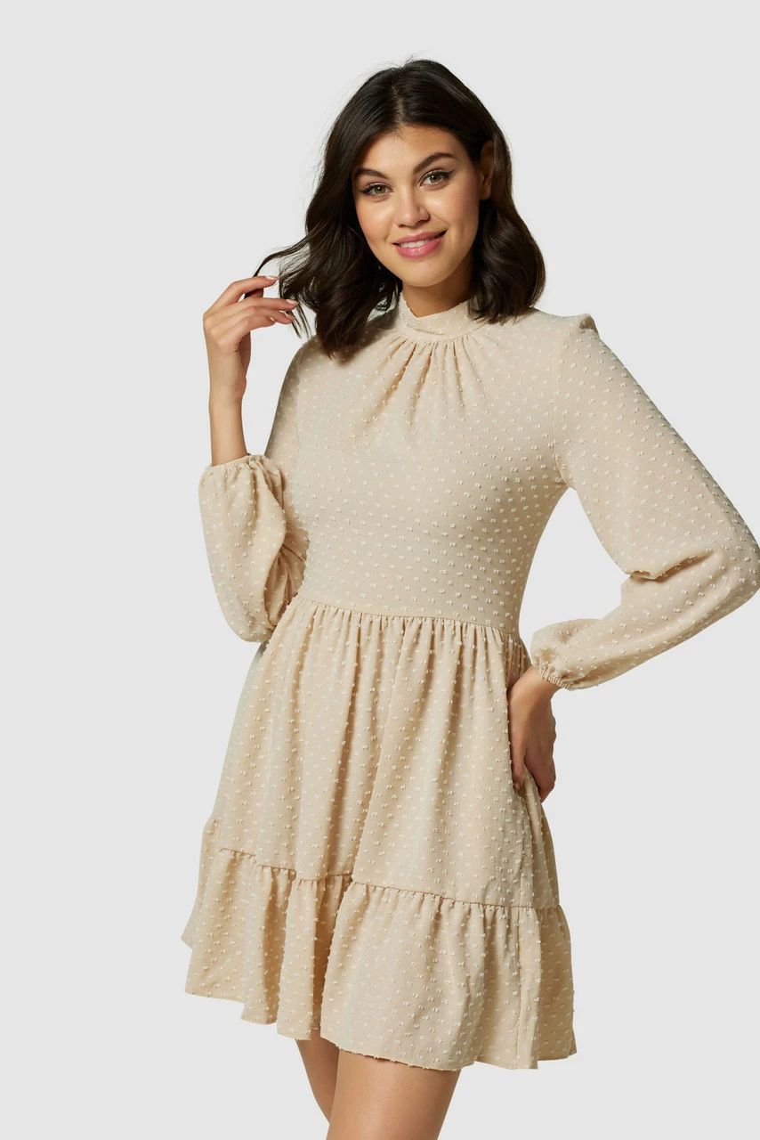 Closet London Beige High Collar Mini Dress 4 Closet London Beige High Collar Mini Dress - Image 2