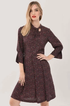 Closet London Brown Print Tie Neck Dress -Closet London Popular Shop D7052 7222 72141.1630672270