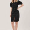Closet London Black Pleated Bodycon Puff Sleeve Print Dress -Closet London Popular Shop D7062 5754 05953.1633090171