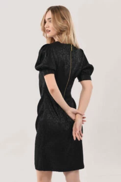 Closet London Black Pleated Bodycon Puff Sleeve Print Dress -Closet London Popular Shop D7062 5763 75026.1628778976