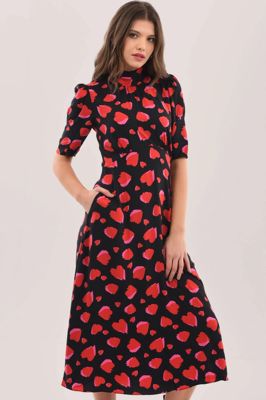 Closet LondonBlack Red Heart Tie Back A-Line Midi Dress 4 Closet LondonBlack Red Heart Tie Back A-Line Midi Dress - Image 2