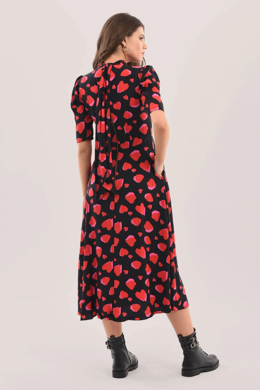 Closet LondonBlack Red Heart Tie Back A-Line Midi Dress 6 Closet LondonBlack Red Heart Tie Back A-Line Midi Dress - Image 4