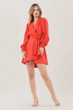 Closet London Red Wrap Tie Waist Mini Dress