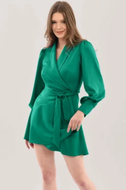 Closet London Green Wrap Tie Waist Dress