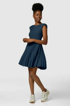 Closet London Navy Bardot Shoulder Pleated Dress -Closet London Popular Shop D7142 3641 26563.1635936212