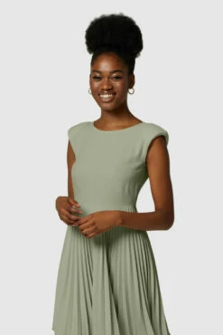 Closet London Olive Green Bardot Shoulder Pleated Dress -Closet London Popular Shop D7142 3668 38017.1637597448