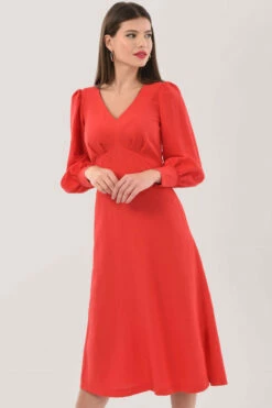 Closet London Red V-Neck Long Sleeve Midi Dress -Closet London Popular Shop D7144 6978 24779.1628854787