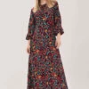 Closet London Multi Print Gathered Neck Midi Dress