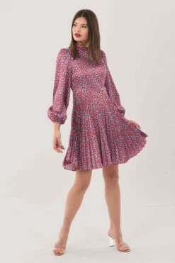 Closet London Red Print Pleated Mini Dress