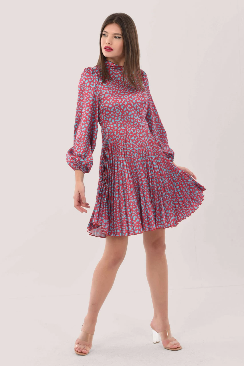 Closet London Red Print Pleated Mini Dress 3 Closet London Red Print Pleated Mini Dress